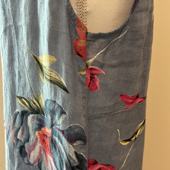 100%‎ Linen Floral Midi dress size M 8 10 Made In Italy Beach CottageCore cruise - Picture 10 of 16
